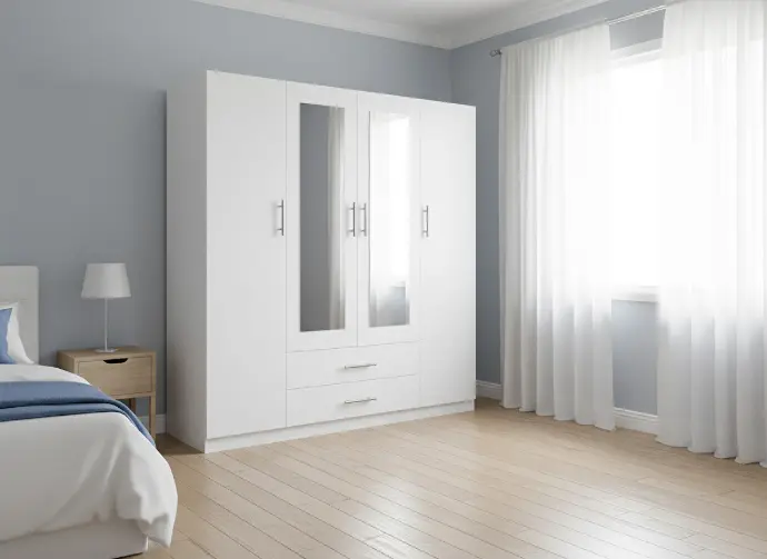Armario de Dormitorio 4 Puertas W, con Espejo 