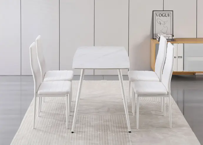 Conjunto de Mesa de Cristal Templado de 120 cm y 4 Sillas de Polipiel DT-63-4S