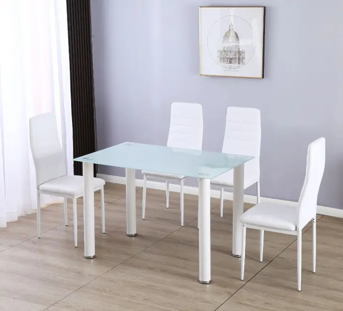 Mesa de Cristal Templado 110x70cm + 4 Sillas Polipiel DT18