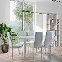 Mesa de Cristal Templado 140x80cm + 6 Sillas Polipiel DT34
