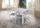 Conjunto de Mesa y 4 Sillas, Efecto Mármol Blanco y Metal. YS2560