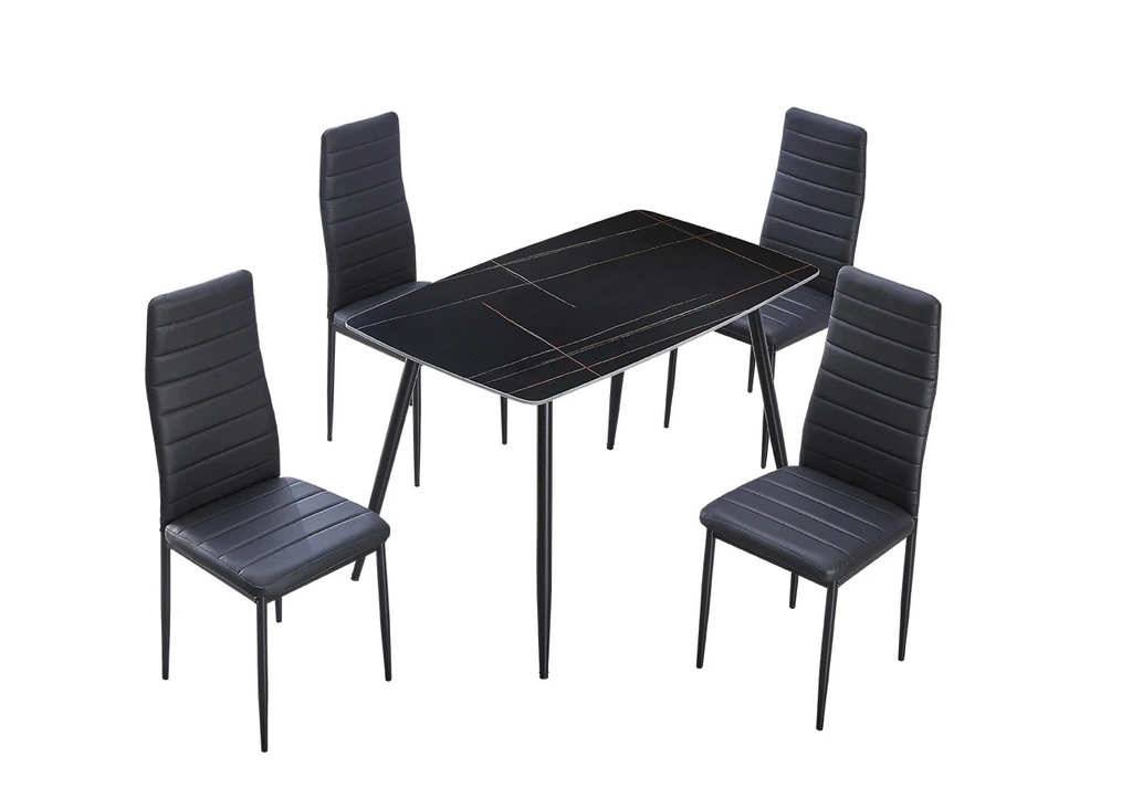 Conjunto de Mesa de Cristal Templado de 120 cm y 4 Sillas de Polipiel DT-63-4S