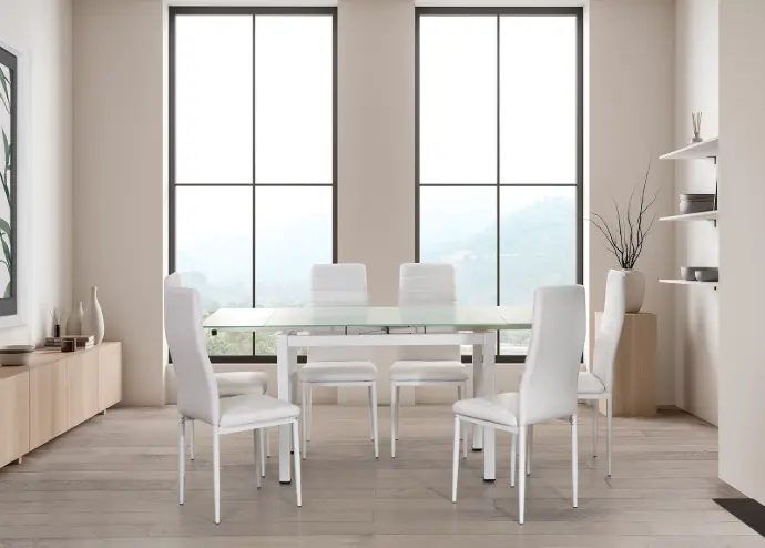 Mesa De Cristal Completa Extensible Con 6 Sillas Modelo DT58