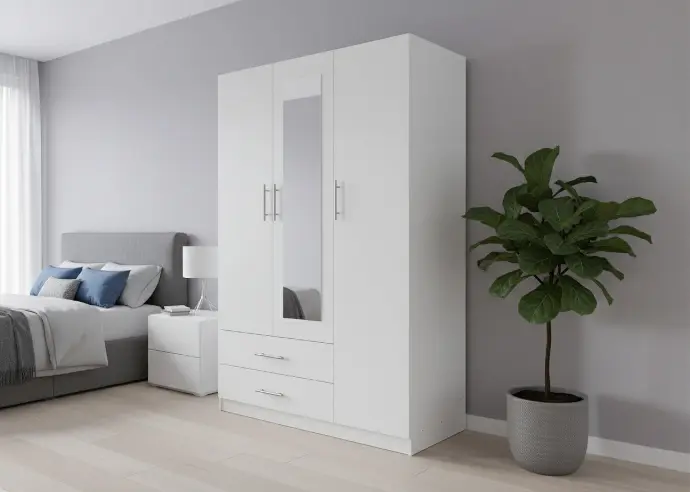 [W-10] Armario de Dormitorio 3 Puertas W, con Espejo 