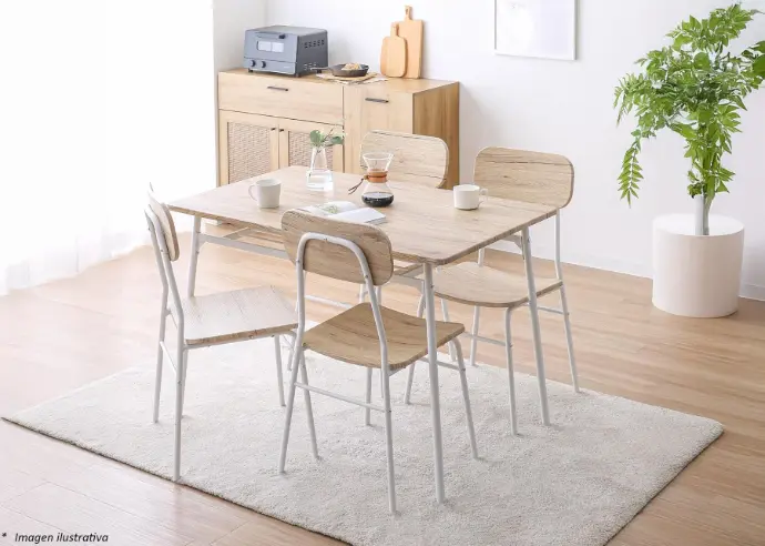 Conjunto de Mesa de Comedor con 4 Sillas, Madera y Metal. YS2123 