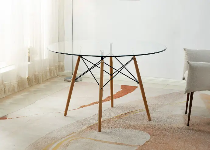 [M-0301] Mesa Redonda de Cristal Templado Tower 120cm. Comedor o Cocina 