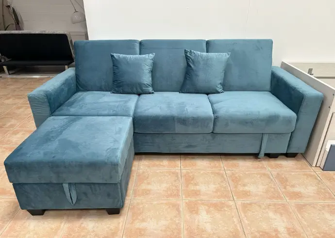 Sofá Cama con Chaise Longue con Arcón + Puff Luda